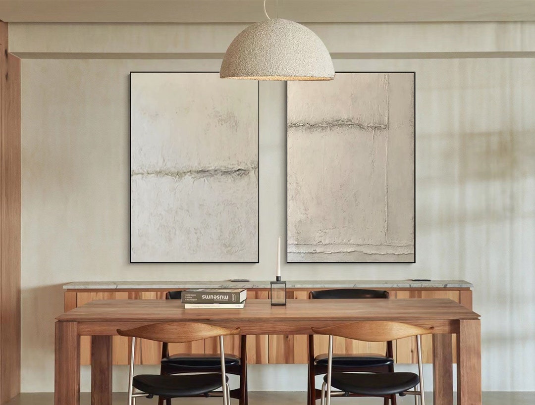 Large Grey Beige Abstract Painting Set of 2 Minimalist Painting Wabi ...