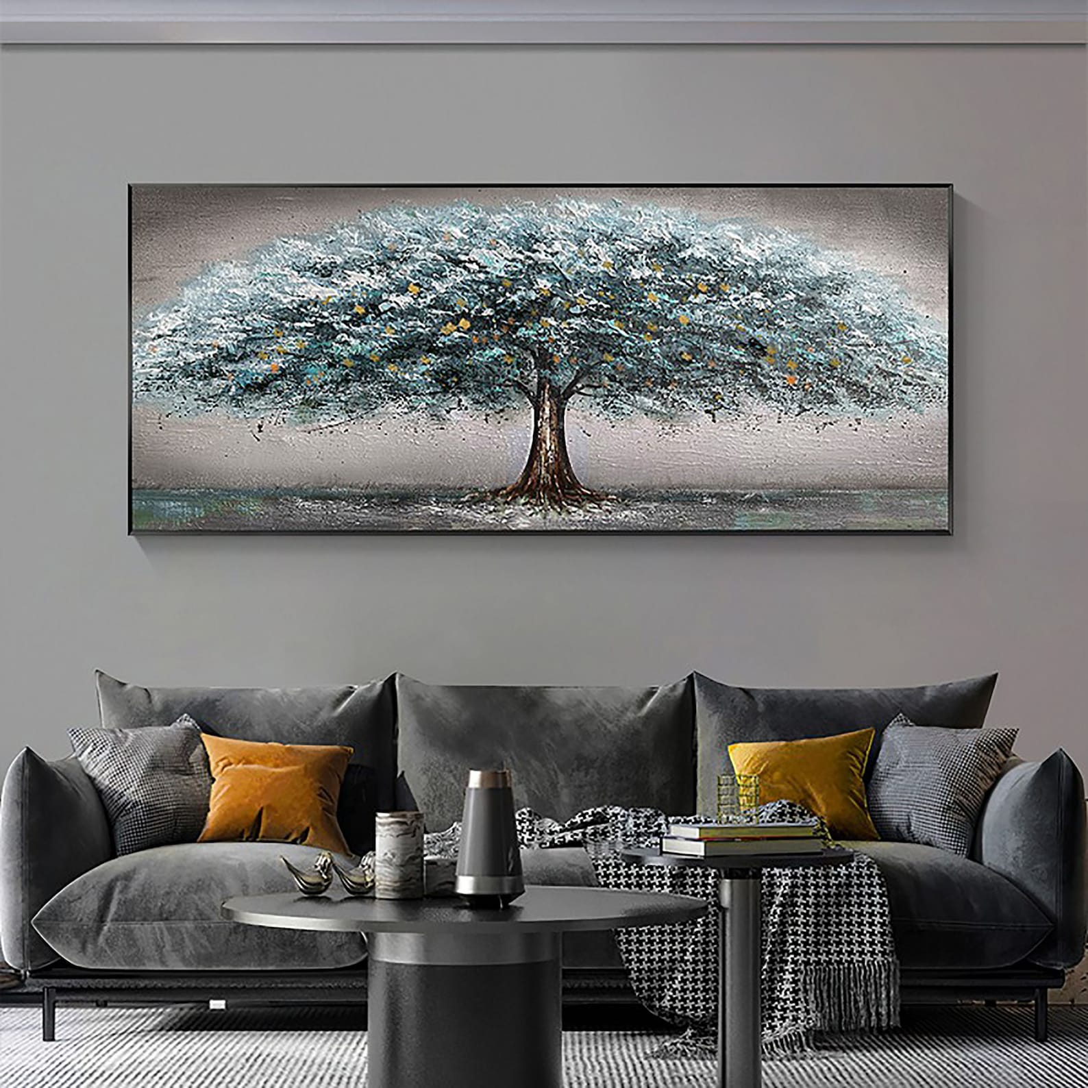 Extra Large Wall Art Abstract Tree Art Tree Painting Blue Grey Etsy