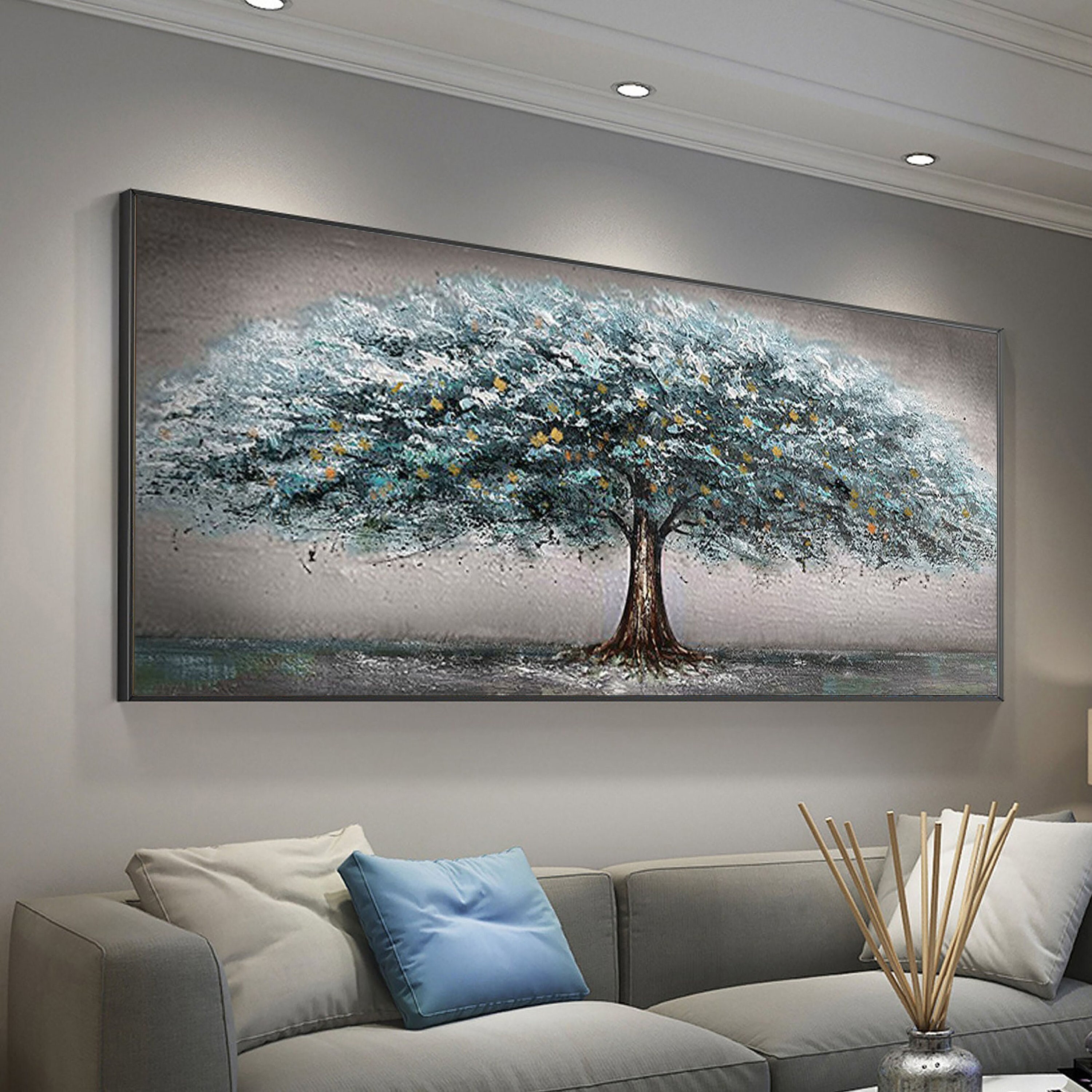orders buy Large Wall Painting Abstract Abstract Tree Wall Modern Art  Original Painting Blue Tree Tree Painting on Art Tree Canvas Wall Wall Blue  Art Abstract on Grey Canvas Textured Wall Art