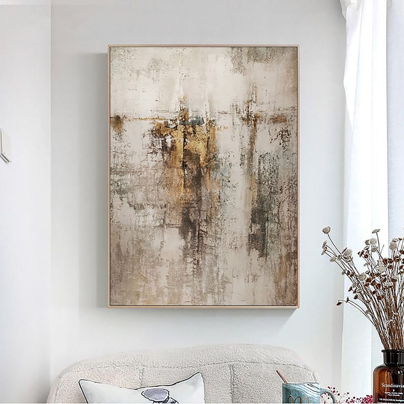 Large Original Beige Gold Brown Abstract Painting for Living - Etsy