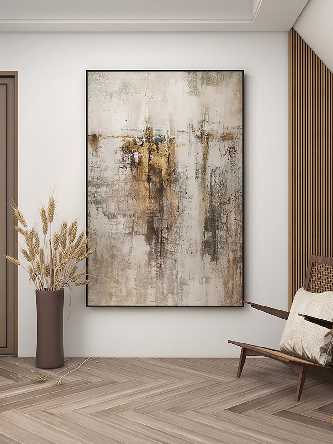 Large Original Beige Gold Brown Abstract Painting for Living Room Wabi ...