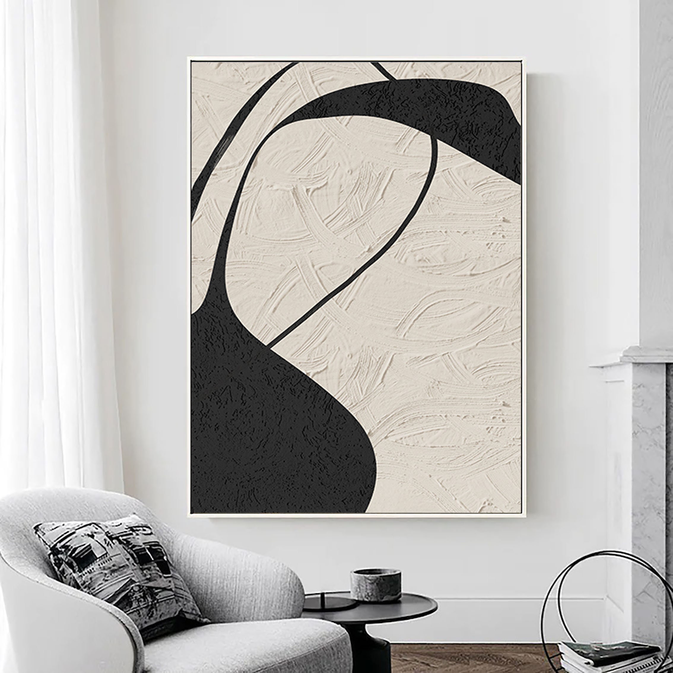 Extra Large White & Black Canvas Art, Minimalist Beige and Brown Abstract  Painting, Handmade Oil on Canvas, Nordic Style Wall Art Decor 