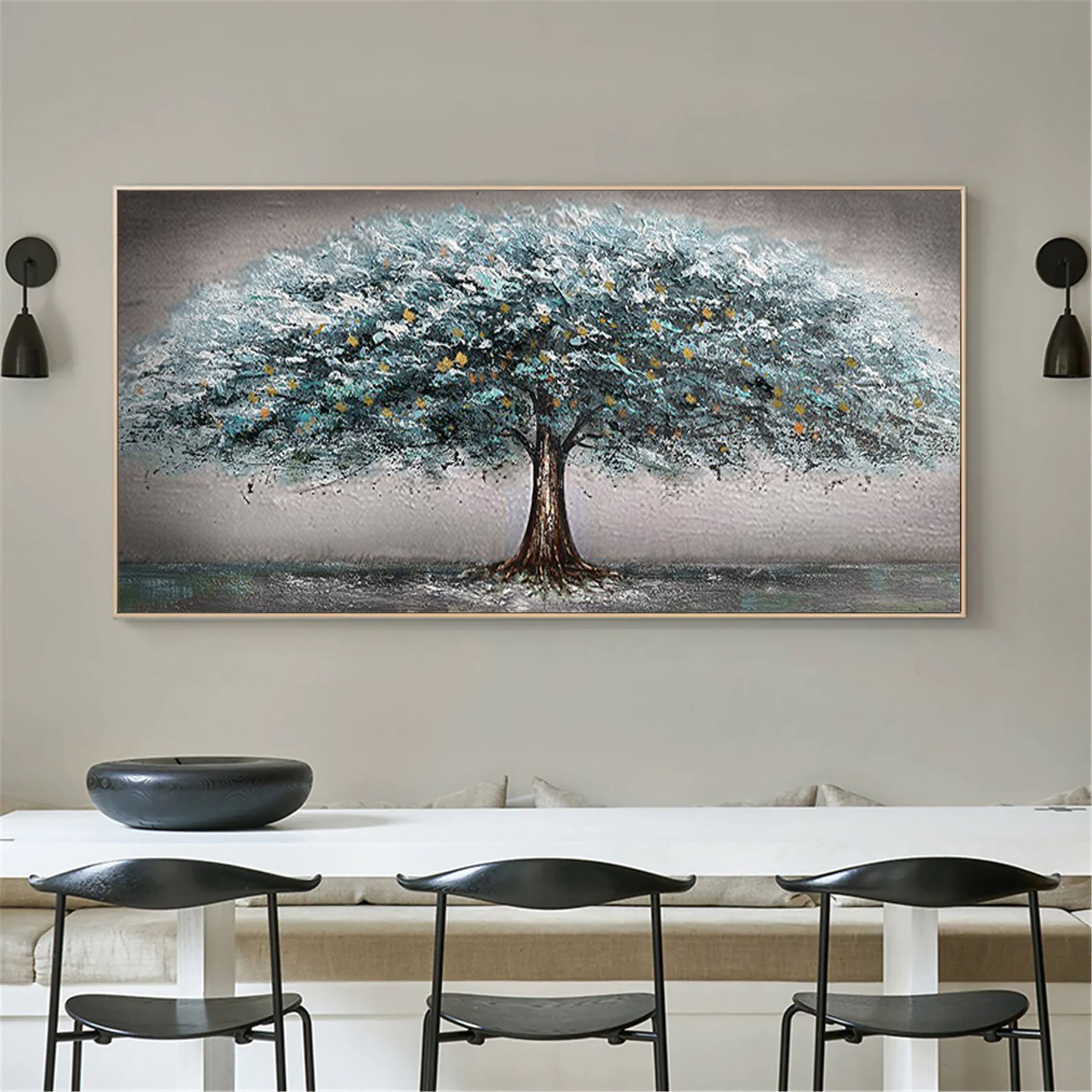 Extra Large Wall Art Abstract Tree Art Tree Painting Blue Grey Etsy