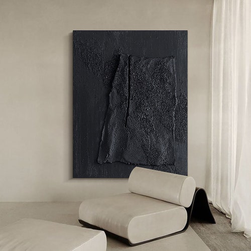 Black Textured Wall Art Black Minimalist Painting Black 3D Etsy