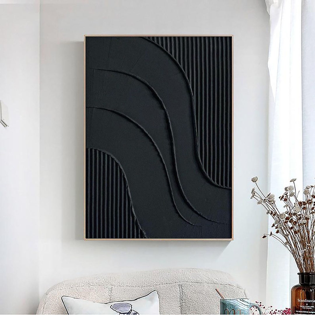 Large Nordic Black Abstract Wall Black 3D Texture Painting Black ...