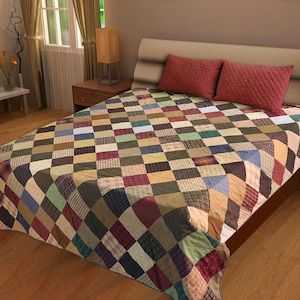 Beställ handquiltat överkast Quiltat fyrkantigt primitivt lantlig lapptäckemönster blandat rutigt tyg från HOME HEART Brands