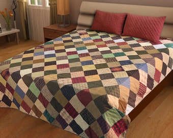 Beställ handquiltat överkast Quiltat fyrkantigt primitivt lantlig lapptäckemönster blandat rutigt tyg från HOME HEART Brands