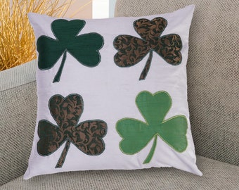 Quilted patchwork embroidered pillow cover,cushion cover, decorative throw pillow, pillow st patrics day by HOME HEART Brands(made in India)