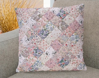 Quilted patchwork pillow cover, cushion cover, decorative throw pillow, pillow Calico Country Floral by HOME HEART Brands(made in India)
