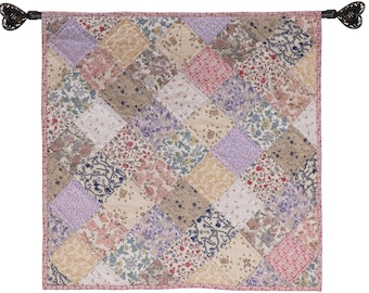 Hand Quilted table topper, square mat runner, patchwork , small quilt, Calico floral prints sew pocket by HOME HEART Brands(Made in India)