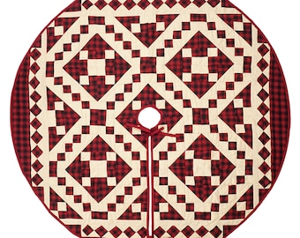 Falda de árbol de Navidad acolchada con diseño de retazos de rombos rojos y cuadros escoceses, gruesa, de doble capa, de calidad heredada de HOME HEART Brands (fabricada en India)
