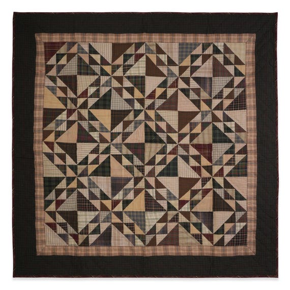 Hand made Hand quilted Throw Quilt, Wall hanging, 45"x45" country Flying geese multi plaid quilt by Home Heart brands (Made in India)