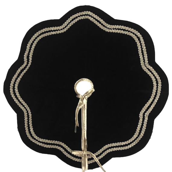 Christmas Tree Skirt Handcrafted Scallop Design black Velvet, Gold Trim Double Layer Heirloom tree skirt by HOME HEART Brands(Made in India)