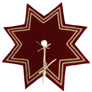 Christmas Tree Skirt Handcrafted Star Design burgundy wine Velvet, Gold Trim Double Layer Heirloom by HOME HEART Brands(Made in India)