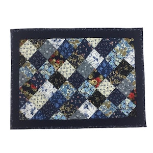 quilted placemats tablemats patchwork Flower Garden, Blue white Calico multi floral print  14&quot;X19&quot; by HOME HEART Brands (Made in India)