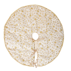 Christmas tree skirt 36" round  Serenity Gold Embroidered jacquard fabric Thick Double Layer by HOME HEART Brands