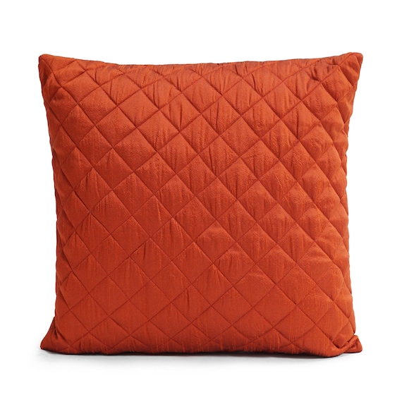 Fall orange Quilted Faux Dupioni Silk Cushion Covers Throw Pillow, Zipper Closure, Accent Pillow  Decorative pillow by HOME HEART Brands