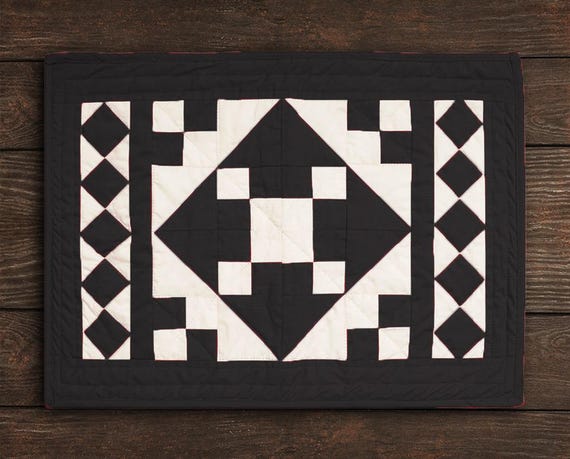 Quilted placemats / Tablemat patchwork Country Black diamond square table top by HOME HEART Brands(Made in India)