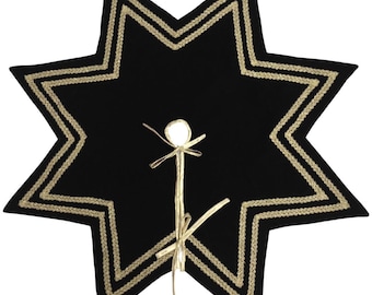 Gonna per albero di Natale realizzata a mano con motivo a stella in velluto nero, finiture dorate, doppio strato, cimelio di HOME HEART Brands (prodotta in India)
