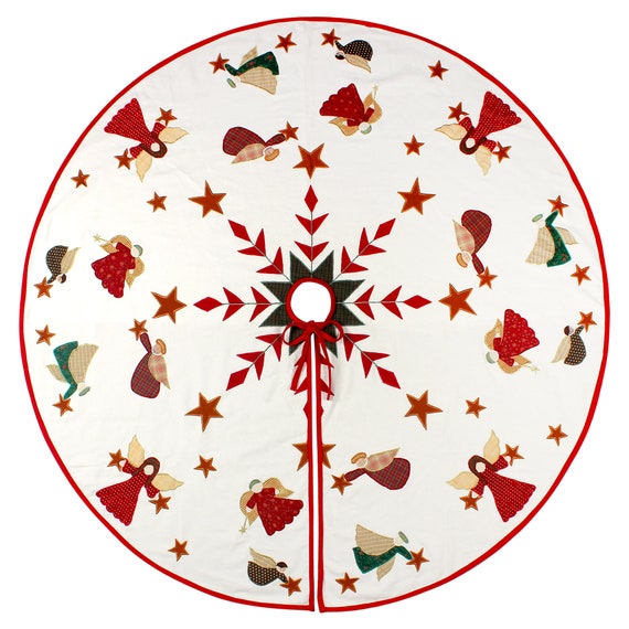 Christmas tree skirt Angel Appliqued Embroidered on 100% Cotton Sturdy Duck Fabric by HOME HEART Brands