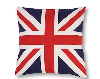 Gewatteerde patchwork Union Jack-kussensloop, kussenhoes, kussenhoes, kussenhoes niet inbegrepen. Calicokatoen van HOME HEART Brands (gemaakt in India)