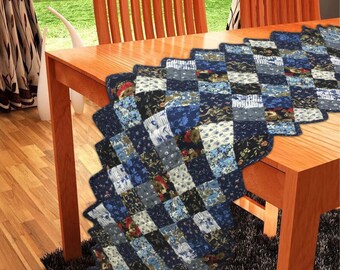 Table runner quilted patchwork zig zag Table Runner & table Toppers Calico cotton blue mix floral fabric by HOME HEART Brands(made in INDIA)