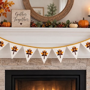 Primitiv höstlappsmyckad girlang, lantlig höstvimpelbanderoll, rustik Thanksgiving-dekoration från HOME HEART Brands (tillverkad i Indien)