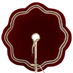 Christmas Tree Skirt Handcrafted Scallop Design burgundy wine Velvet, Gold Trim Double Layer Heirloom by HOME HEART Brands(Made in India)