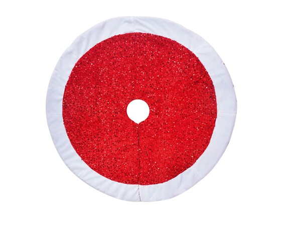 Christmas tree skirt Red Sequin Faux Velvet with White Faux Velvet Fabric Border Thick Double Layer by HOME HEART Brands