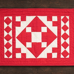 Quilted placemats / Tablemat patchwork red diamond square red country by HOME HEART Brands(Made in India)