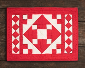 Quilted placemats / Tablemat patchwork red diamond square red country by HOME HEART Brands(Made in India)