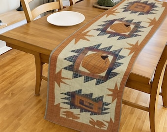 Caminho de mesa de abóbora acolchoado à mão: decoração rústica de outono 16x72