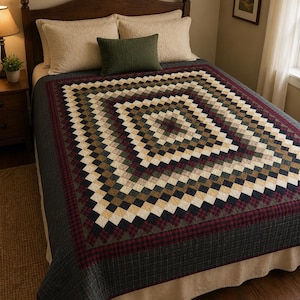 Narzuta na łóżko pikowana ręcznie na zamówienie z motywem podróży dookoła świata, prymitywny patchwork w stylu rustykalnym, pościel w kratę w stylu rustykalnym marki HOME HEART