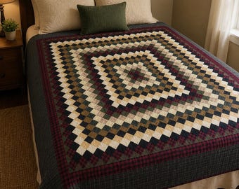 Handquiltad överkast "Resa runt om i världen", lapptäcke i primitivt lantlig stil, rutigt sängkläder från HOME HEART Brands