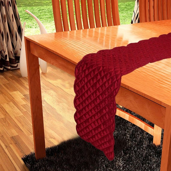 Dupioni silk quilted Table Runner & Toppers cardinal red scallop border reversible double layer by Home Heart Brands(made in INDIA)