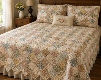 Made to Order Vintage Calico Floral Patchwork Quilt, Hand Quilted Heirloom Farmhouse Bedding by HOME HEART Brands (Made in India)