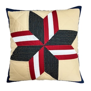Hand made hand Quilted patchwork pillow cover, cushion cover, calico Americana Starburst pillow cover by HOME HEART Brands(made in India)