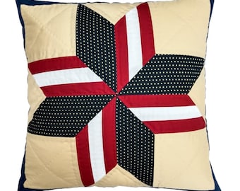 Handgemaakte handgemaakte gewatteerde patchwork kussensloop, kussenhoes, calico Americana Starburst kussensloop van HOME HEART Brands (gemaakt in India)