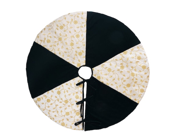 Christmas tree skirt 36" round Micro Velvet green with Gold Embroidered silk fabric Thick Double Layer by HOME HEART Brands
