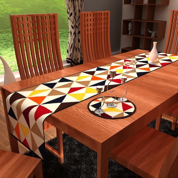 Quilted Table Runner, Toppers Tablemat, Trivet, pot holder country Kaleidoscope multi color by HOME HEART Brands(Made in India)