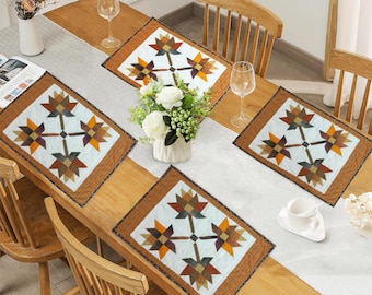 Hand made hand quilted crafted placemats, tablemats, table topper, patchwork Autumn leaves 14"X19" by HOME HEART Brands (Made in India)