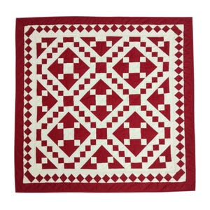 Wall hanging Hand made hand quilted quilt, Throw, Table topper Red Diamond chain square 100% Cotton Heirloom Quality by HOME HEART Brands