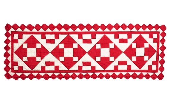 Valentine day Quilted Table Runners & Toppers patchwork red diamond square calico fabric by HOME HEART Brands (Made in India)