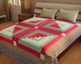Handquiltade överkast i primitivt timmerstuga-lapptäcke Design Mix Rutigt tyg av HOME HEART Brands (tillverkat i Indien)