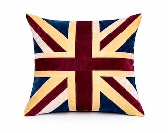 Velvet Royal Union Jack pillow cover, cushion cover,  pillow not included micro velvet fabric by HOME HEART Brands(made in India)