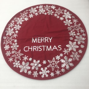 Table topper 24 inch round Merry Christmas 100% duck canvas cotton fabric with snow flakes foil printing(Made in India)