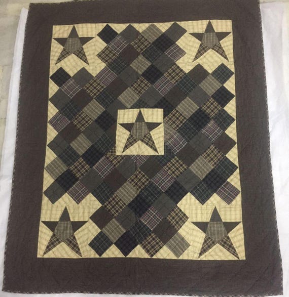 Hand Quilted Throw, wall hanging ,Table Topper quilt 50"x60" country primitive blazing star square by Home Heart brands (Made in India)