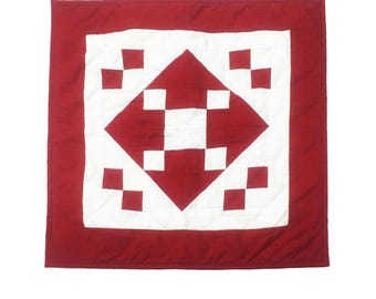 Hand made hand quilted Block quilt, Throw, Table topper, table accent piece, Red Diamond square cotton Heirloom Quality by HOME HEART Brands