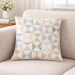 Hand made hand quilted calico floral Pinwheel patchwork pillow cover, cushion cover, throw pillow quilt by HOME HEART Brands(made in India)