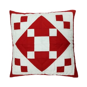 Hand made hand quilted patchwork pillow cover, cushion cover, throw pillow calico red diamond square by HOME HEART Brands(made in India)